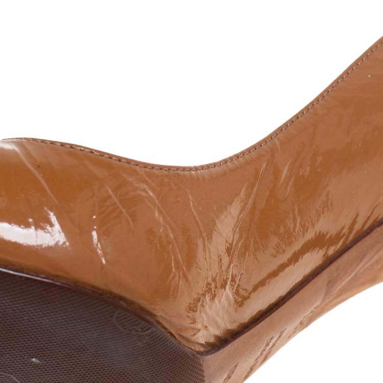 Pre Owned Sergio Rossi Brown Patent Leather Round Toe Pumps Size 38.5