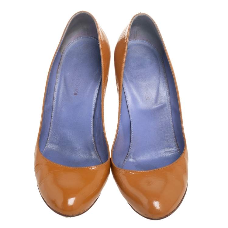 Pre Owned Sergio Rossi Brown Patent Leather Round Toe Pumps Size 38.5