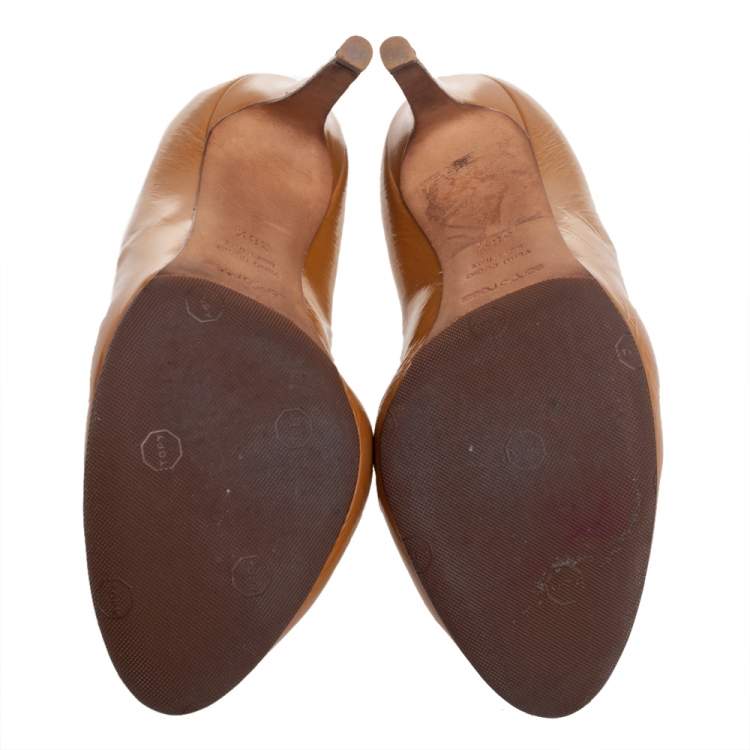 Pre Owned Sergio Rossi Brown Patent Leather Round Toe Pumps Size 38.5