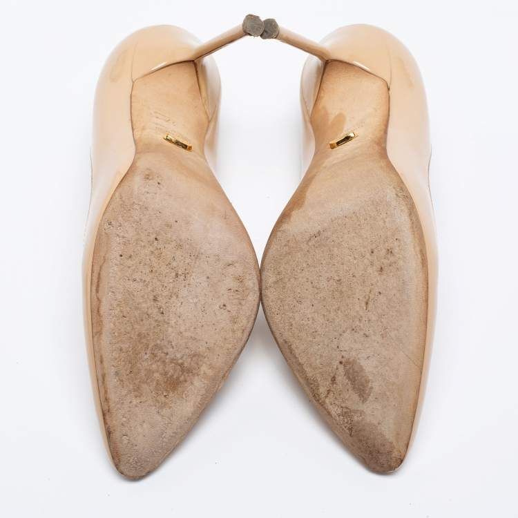 Pre Owned Sergio Rossi Beige Patent Leather Pointed-Toe Pumps Size 37
