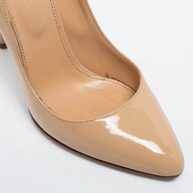 Pre Owned Sergio Rossi Beige Patent Leather Pointed-Toe Pumps Size 37