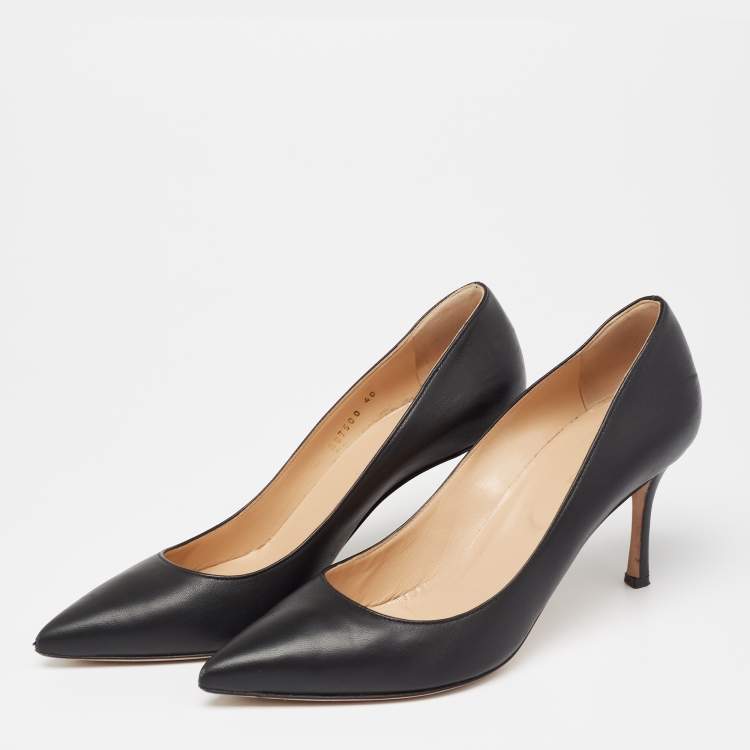 Pre Owned Sergio Rossi Black Leather Pointed-Toe Pumps Size 40