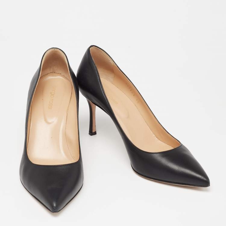 Pre Owned Sergio Rossi Black Leather Pointed-Toe Pumps Size 40
