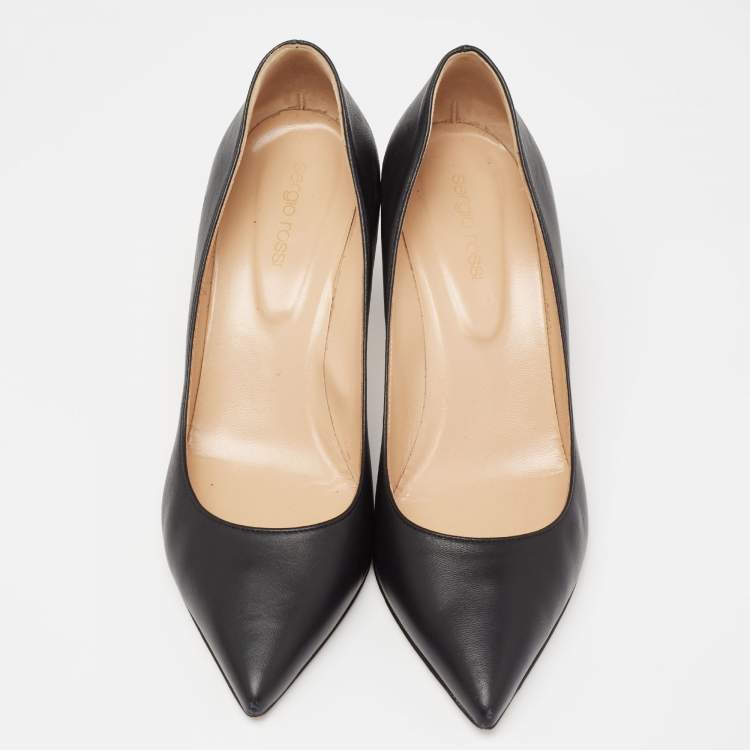 Pre Owned Sergio Rossi Black Leather Pointed-Toe Pumps Size 40