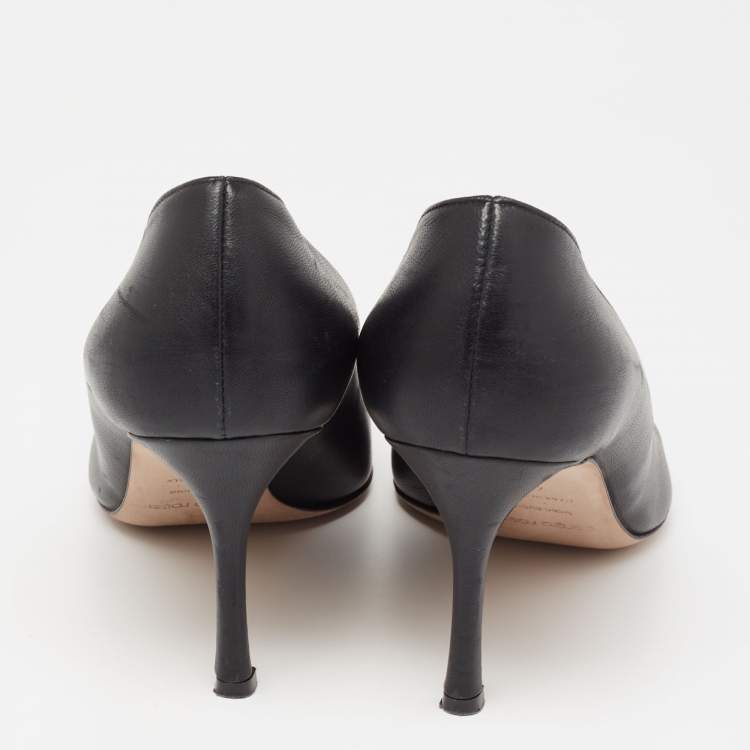 Pre Owned Sergio Rossi Black Leather Pointed-Toe Pumps Size 40