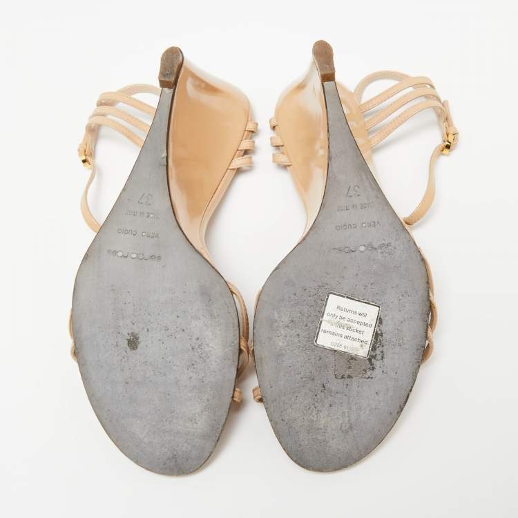 Pre Owned Sergio Rossi Beige Patent Leather Strappy Wedge Sandals Size 37