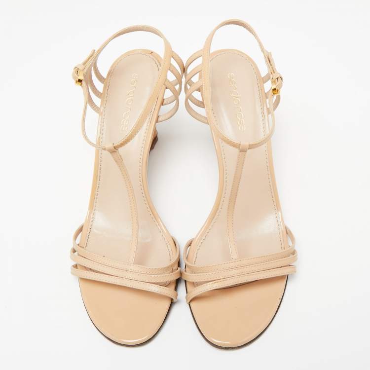 Pre Owned Sergio Rossi Beige Patent Leather Strappy Wedge Sandals Size 37