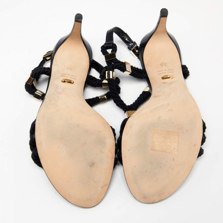 Pre Owned Sergio Rossi Black Leather And Rope Slingback Sandals Size 36