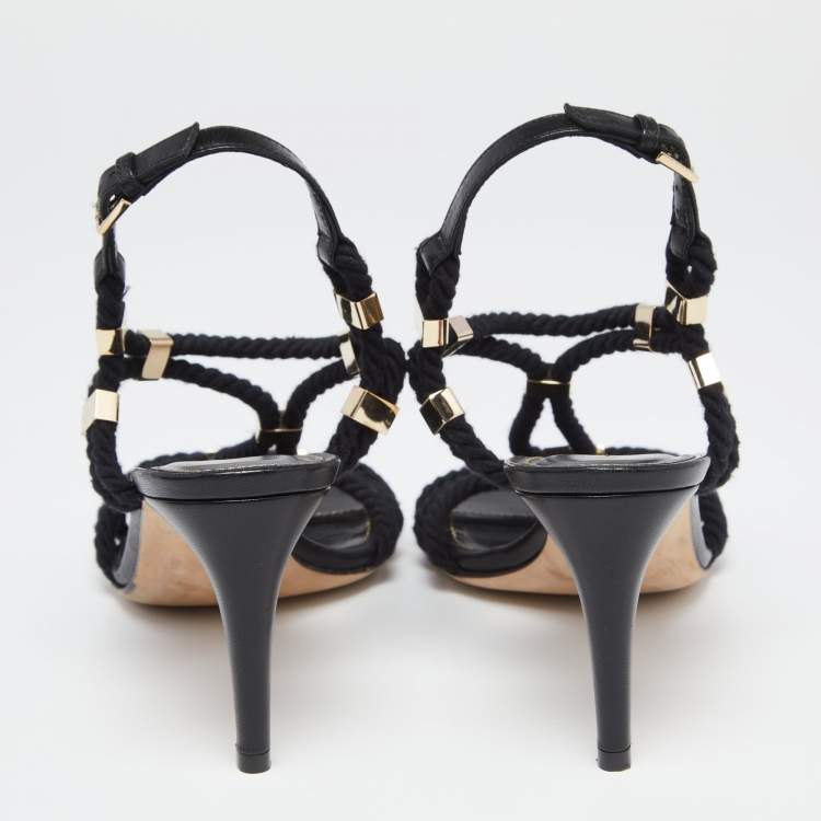 Pre Owned Sergio Rossi Black Leather And Rope Slingback Sandals Size 36