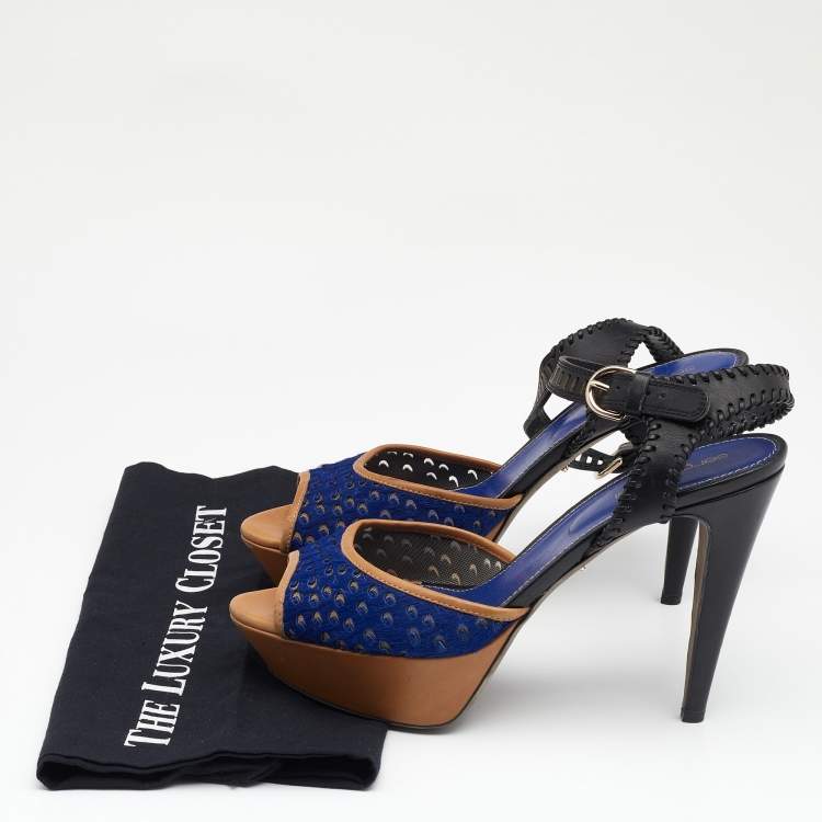 Pre Owned Sergio Rossi Multicolor Leather And Pony Hair Platform Ankle Strap Sandals Size 40