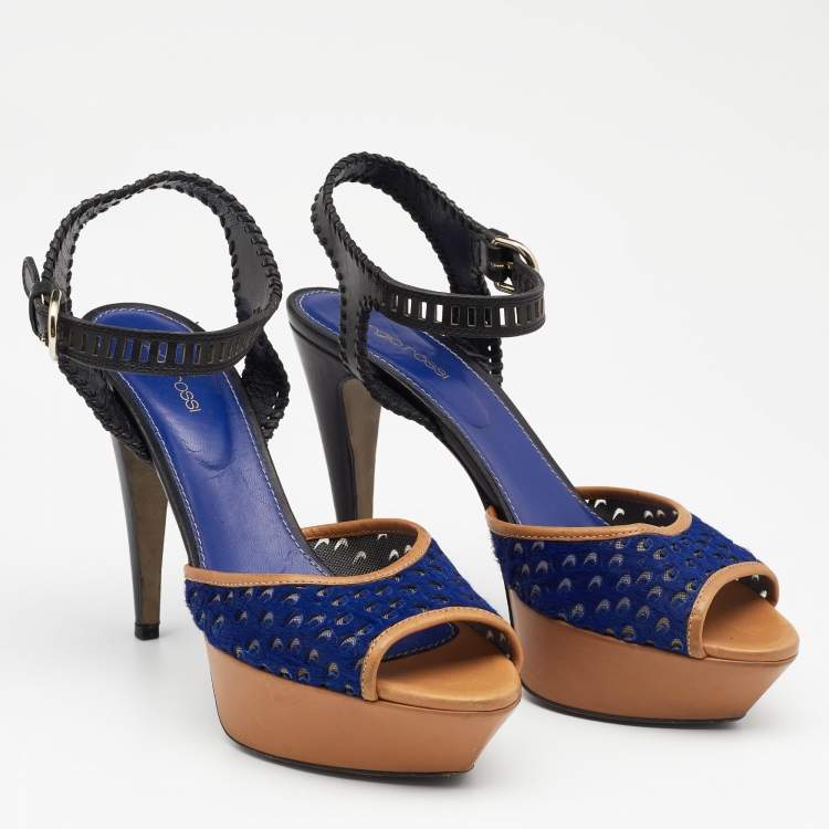 Pre Owned Sergio Rossi Multicolor Leather And Pony Hair Platform Ankle Strap Sandals Size 40