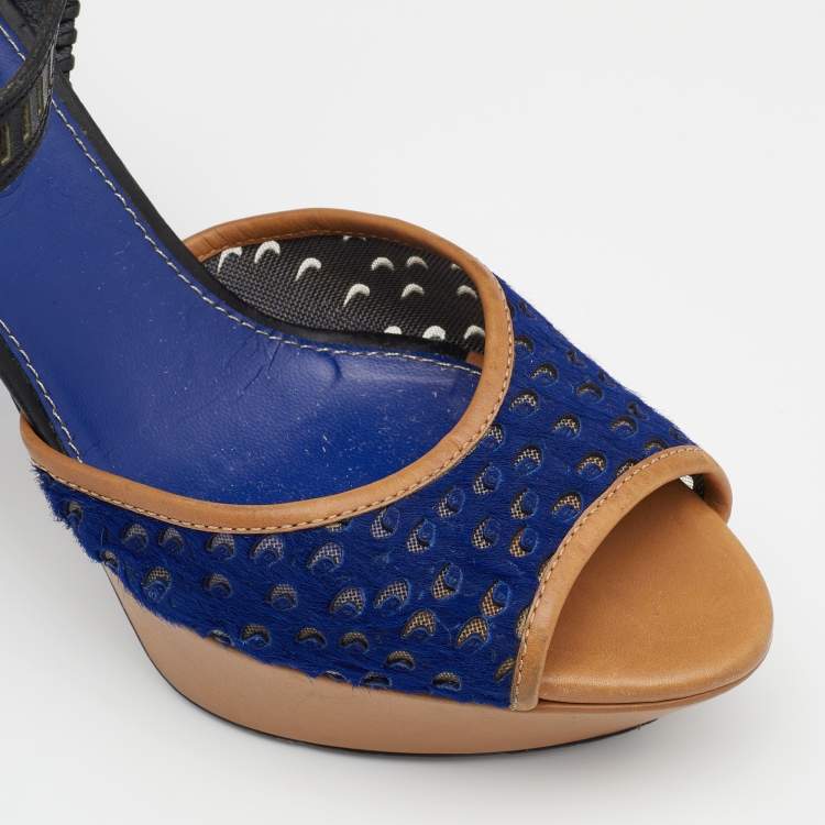 Pre Owned Sergio Rossi Multicolor Leather And Pony Hair Platform Ankle Strap Sandals Size 40