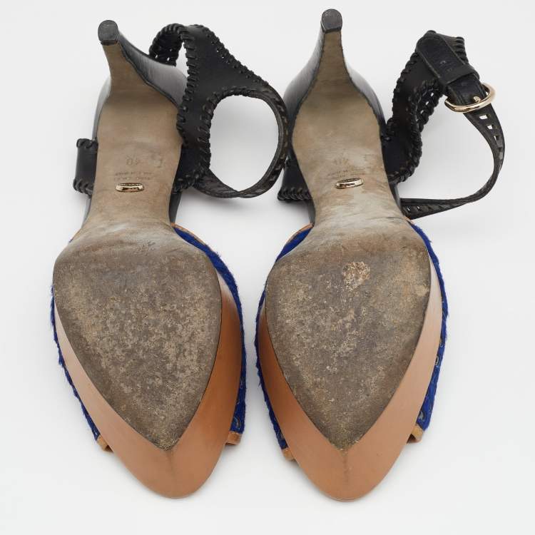 Pre Owned Sergio Rossi Multicolor Leather And Pony Hair Platform Ankle Strap Sandals Size 40