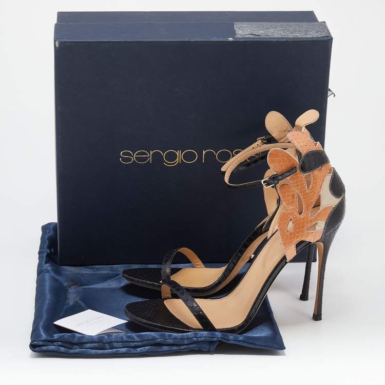 Pre Owned Sergio Rossi Beige/Black Python and Suede Sandals Size 41