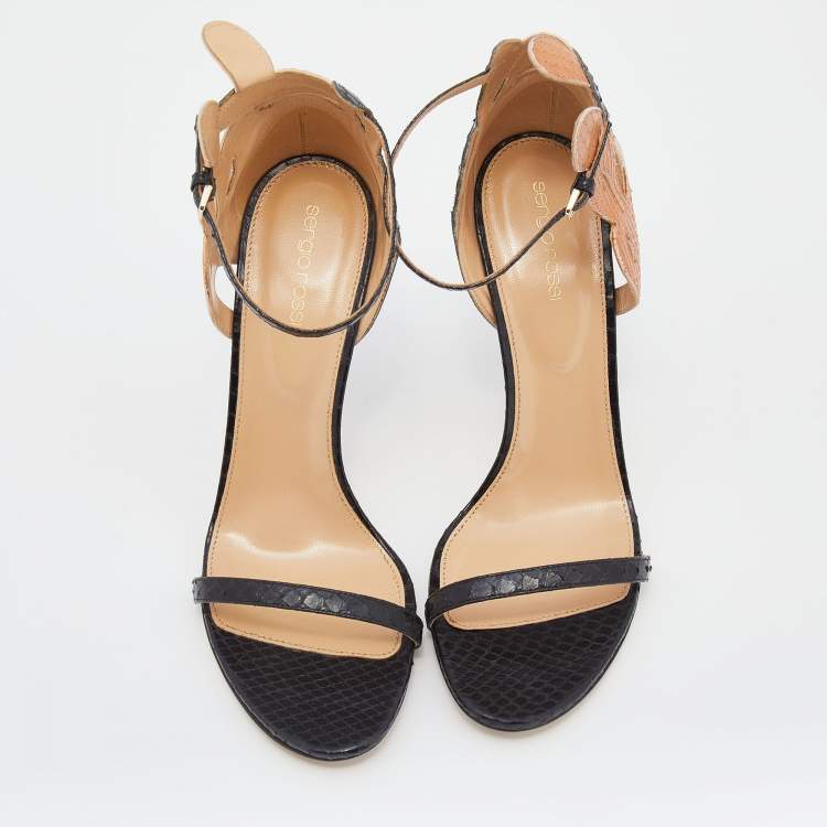 Pre Owned Sergio Rossi Beige/Black Python and Suede Sandals Size 41