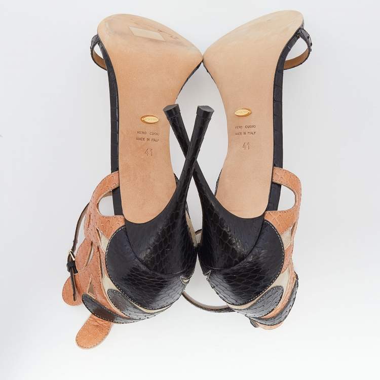 Pre Owned Sergio Rossi Beige/Black Python and Suede Sandals Size 41