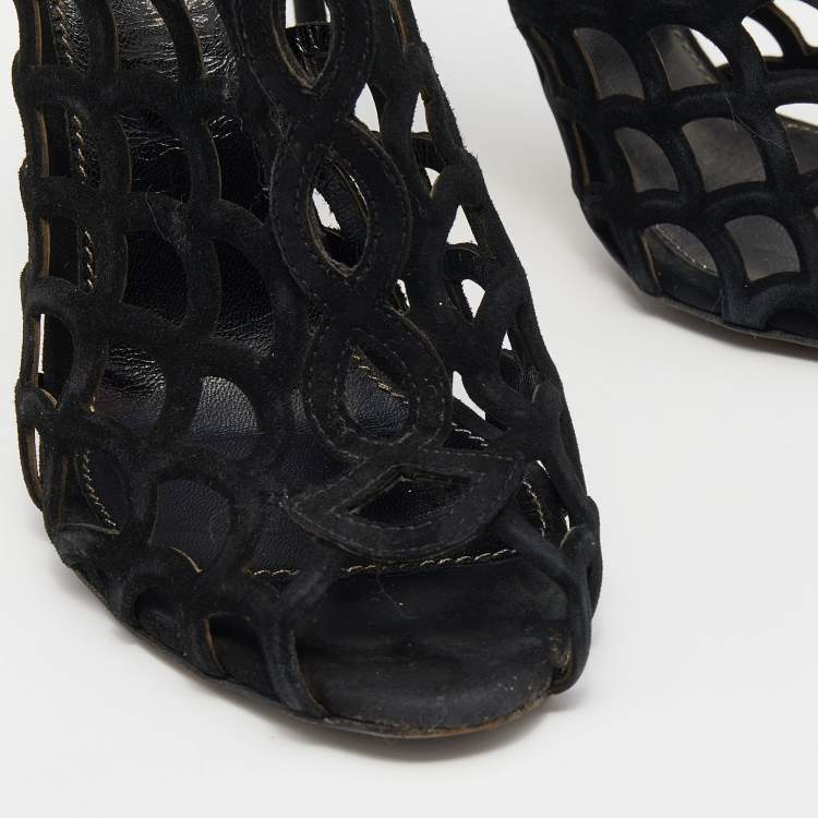 Pre Owned Sergio Rossi Black Suede Cut Out Open Toe Ankle Length Booties Size 36