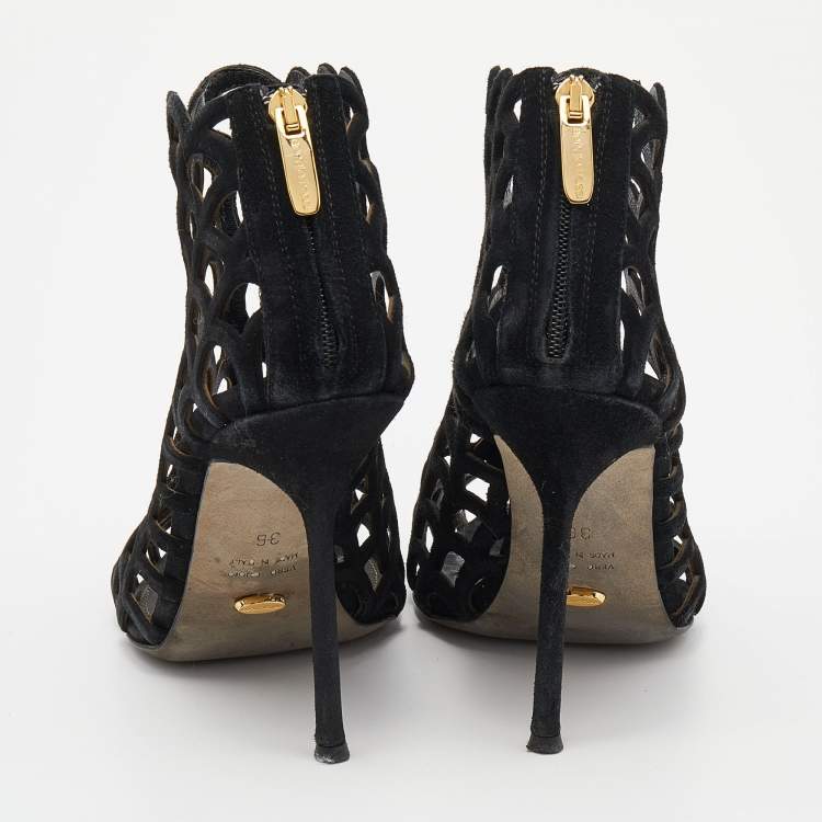 Pre Owned Sergio Rossi Black Suede Cut Out Open Toe Ankle Length Booties Size 36