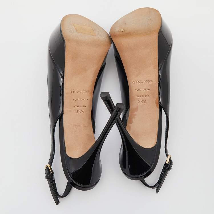 Pre Owned Sergio Rossi Black Patent Leather Peep Toe Platform Ankle Strap Sandals Size 38.5