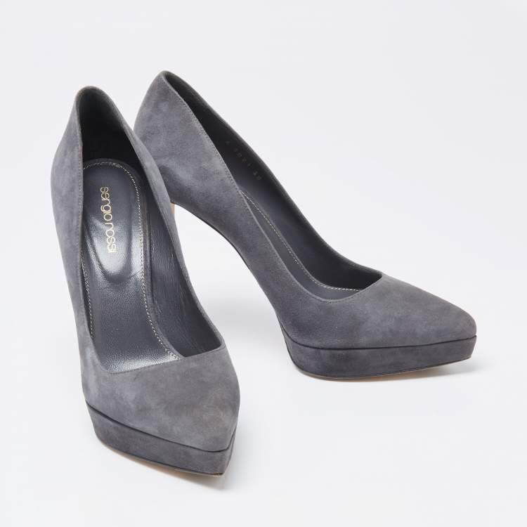 Pre Owned Sergio Rossi Grey Suede Pointed Toe Platform Pumps Size 38