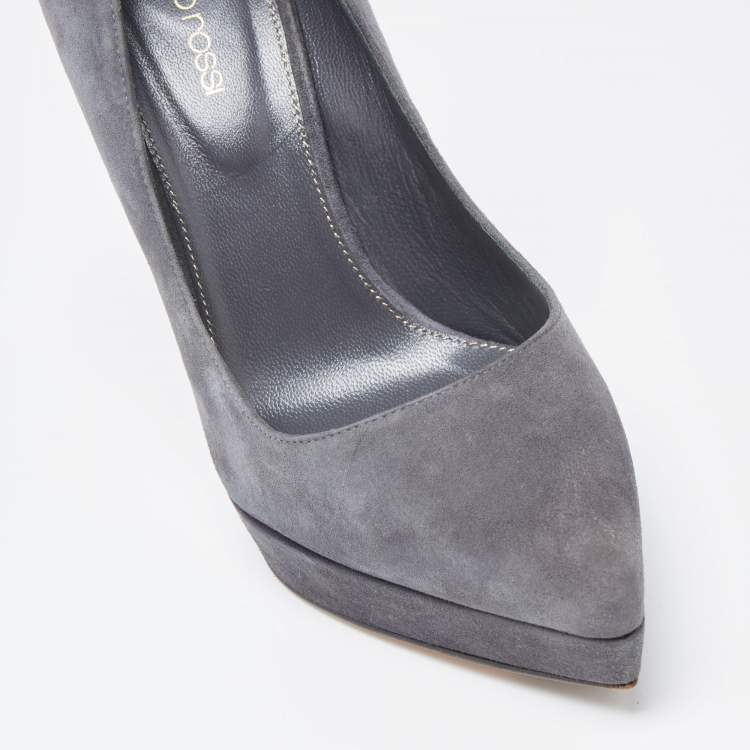 Pre Owned Sergio Rossi Grey Suede Pointed Toe Platform Pumps Size 38
