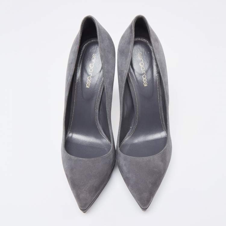 Pre Owned Sergio Rossi Grey Suede Pointed Toe Platform Pumps Size 38
