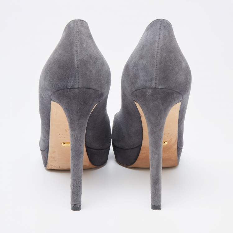 Pre Owned Sergio Rossi Grey Suede Pointed Toe Platform Pumps Size 38