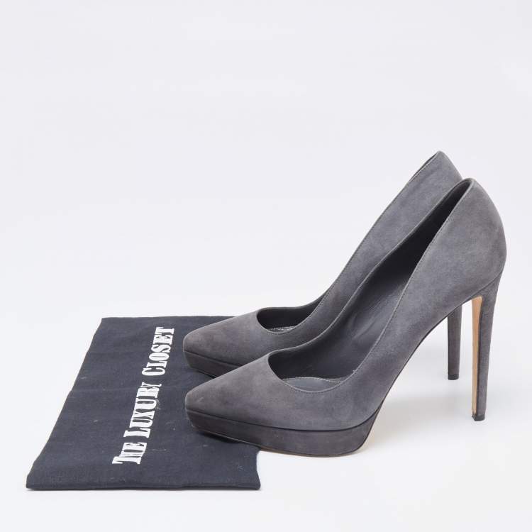 Pre Owned Sergio Rossi Grey Suede Pointed Toe Platform Pumps Size 38