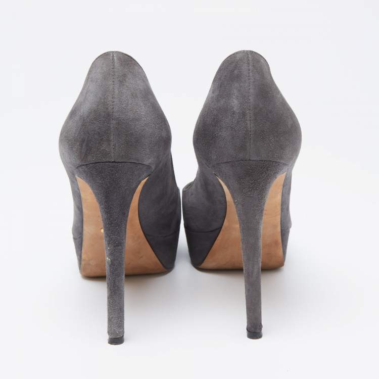 Pre Owned Sergio Rossi Grey Suede Leather Round Toe Platform Pumps Size 37.5 