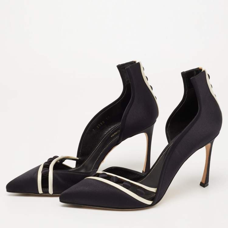 Pre Owned Sergio Rossi Black Satin D'orsay Pointed Toe Pumps Size 38