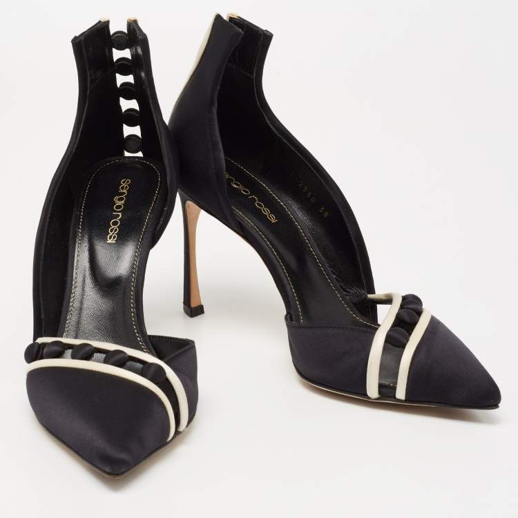 Pre Owned Sergio Rossi Black Satin D'orsay Pointed Toe Pumps Size 38