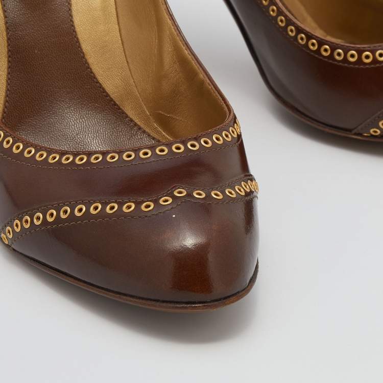 Pre Owned Sergio Rossi Brown Leather Eyelet Mary Jane Pumps Size 40