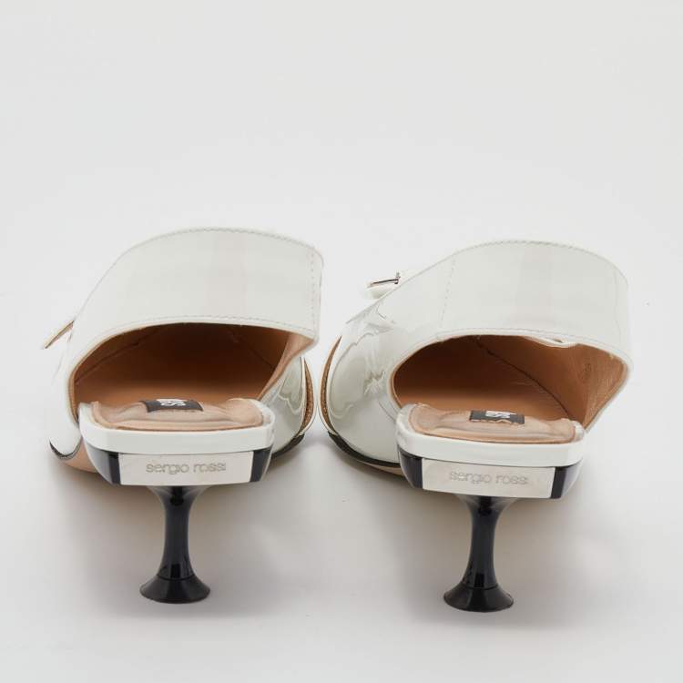 Pre Owned Sergio Rossi White Leather Buckle Detail Decollete Slingback Sandals Size 37.5