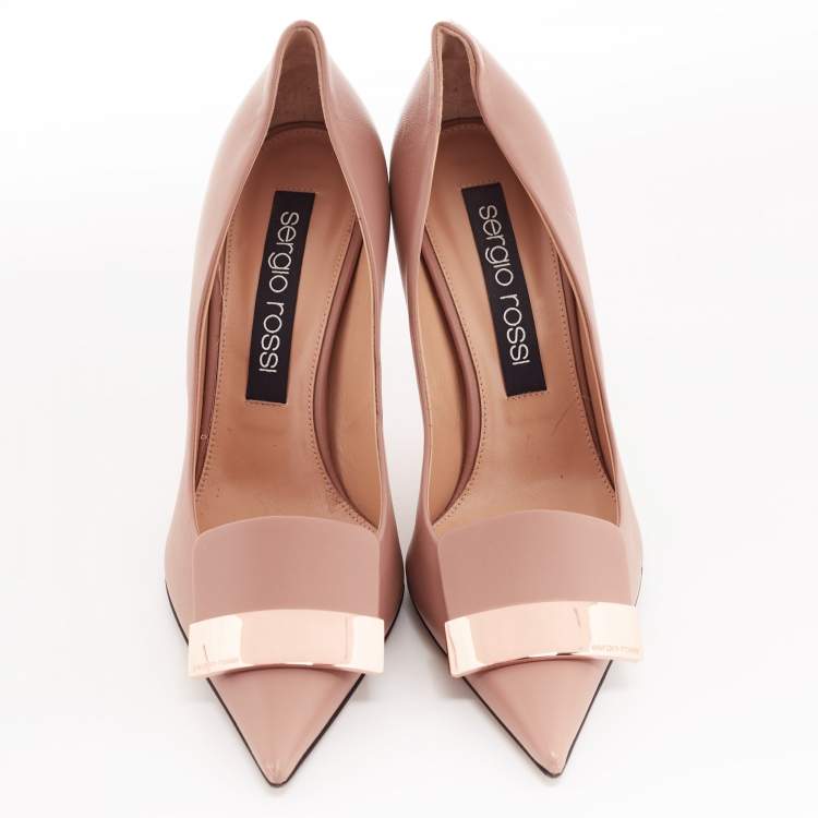 Pre Owned Sergio Rossi Beige Leather SR1 Pointed Toe Pumps Size 40.5
