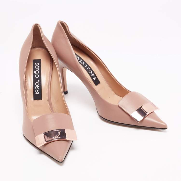 Pre Owned Sergio Rossi Beige Leather SR1 Pointed Toe Pumps Size 40.5