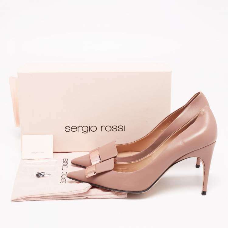 Pre Owned Sergio Rossi Beige Leather SR1 Pointed Toe Pumps Size 40.5