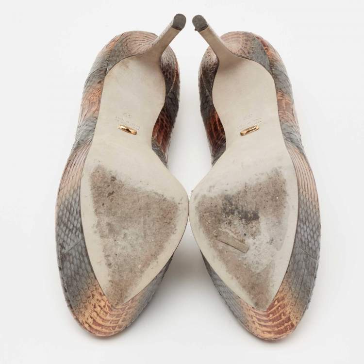 Pre Owned Sergio Rossi Metallic Brown/Grey Water Snake Platform Pumps Size 39