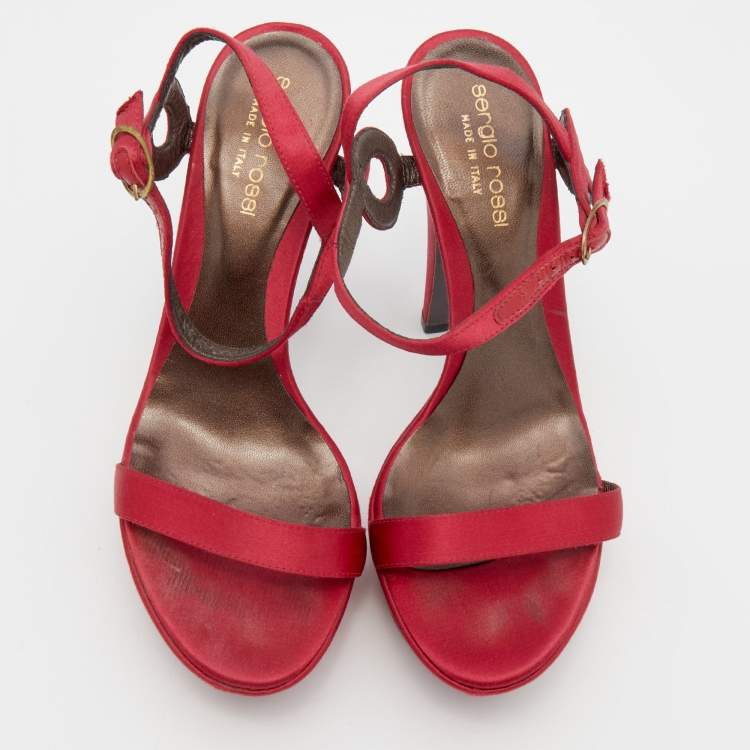 Pre Owned Sergio Rossi Fuchsia Satin Ankle Strap Platform Sandals Size 35.5