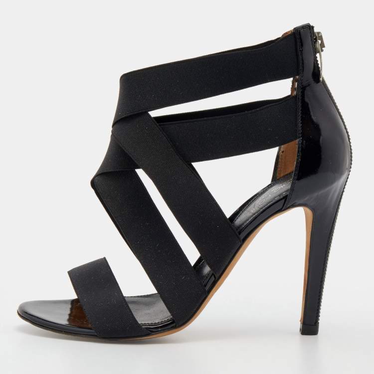 Sergio Rossi Black Patent Leather and Elastic Strappy Sandals Size 36  Sergio Rossi | The Luxury Closet