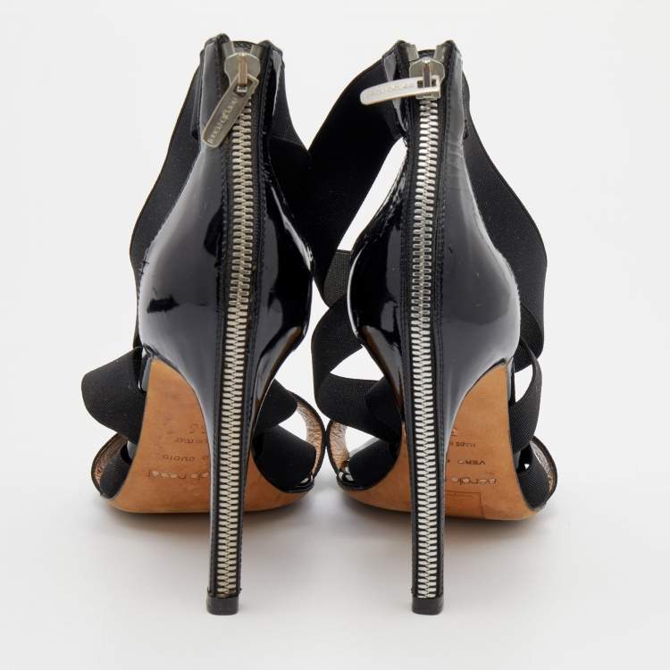 Pre Owned Sergio Rossi Black Patent Leather and Elastic Strappy Sandals Size 36