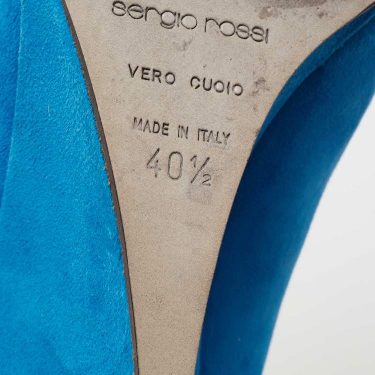 Pre Owned Sergio Rossi Blue Suede Peep Toe Wedge Pumps Size 40.5