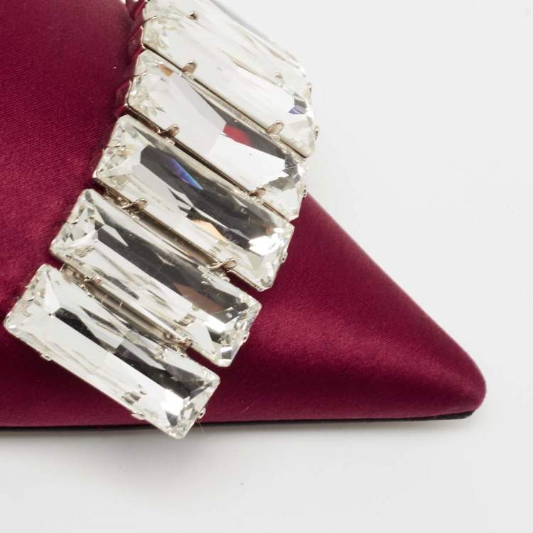 Pre Owned Sergio Rossi Burgundy Satin Crystal Embellished Mules Size 36.5 