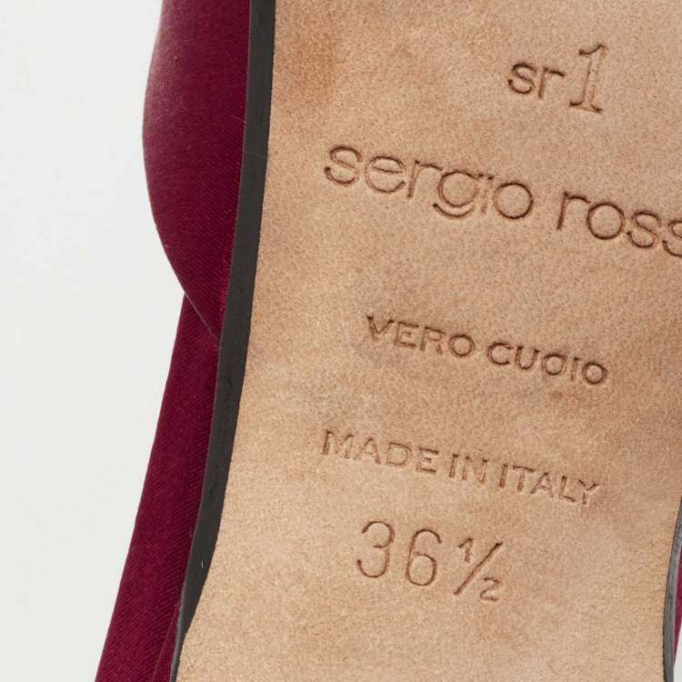 Pre Owned Sergio Rossi Burgundy Satin Crystal Embellished Mules Size 36.5 