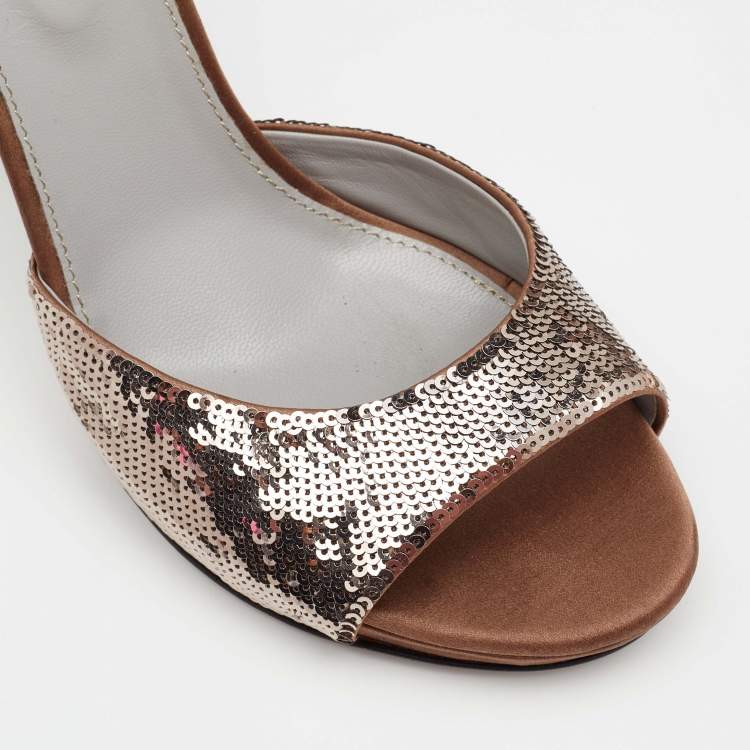 Pre Owned Sergio Rossi Metallic Sequins Ankle Strap Sandals Size 40.5