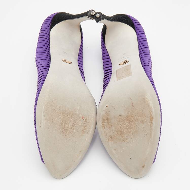Pre Owned Sergio Rossi Purple Pleated Satin Peep Toe Pumps Size 40