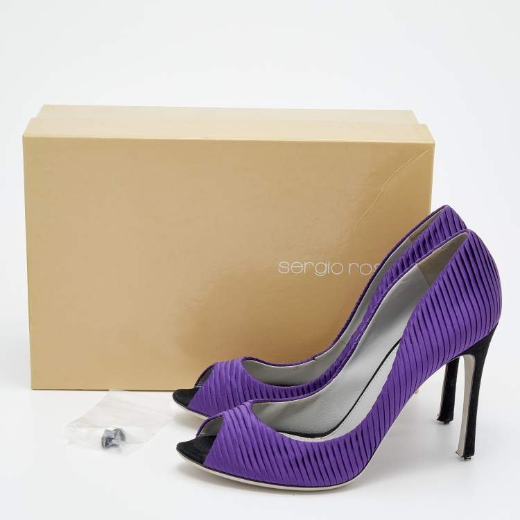 Pre Owned Sergio Rossi Purple Pleated Satin Peep Toe Pumps Size 40