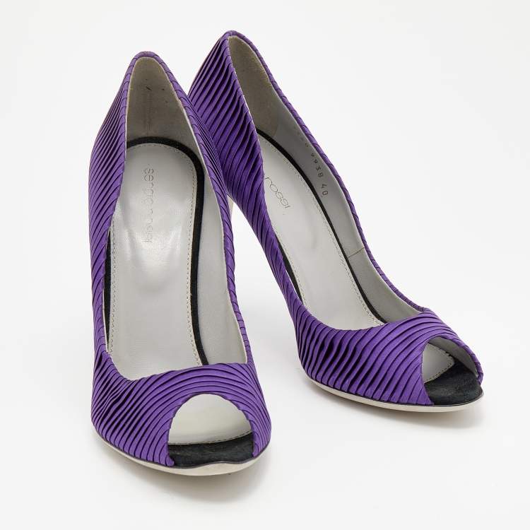 Pre Owned Sergio Rossi Purple Pleated Satin Peep Toe Pumps Size 40