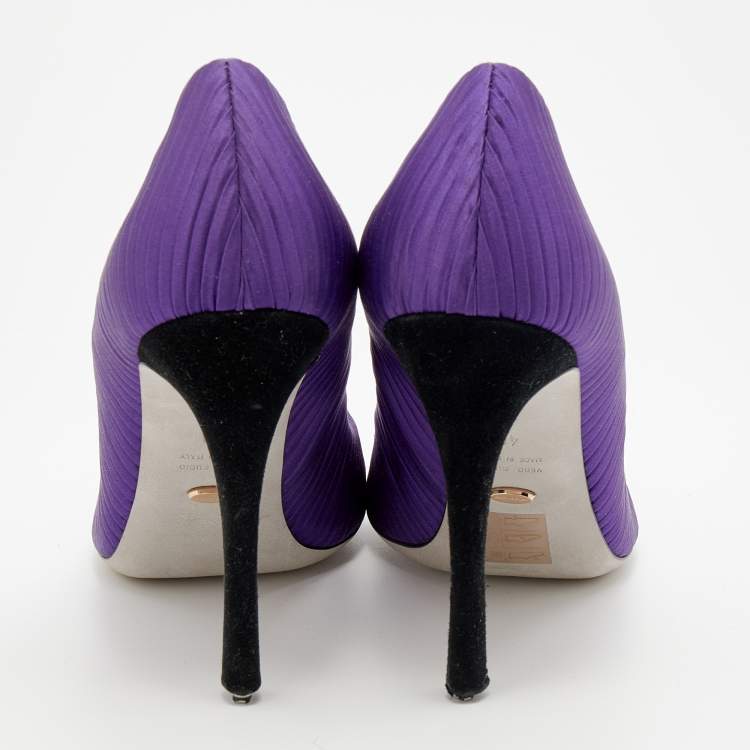 Pre Owned Sergio Rossi Purple Pleated Satin Peep Toe Pumps Size 40