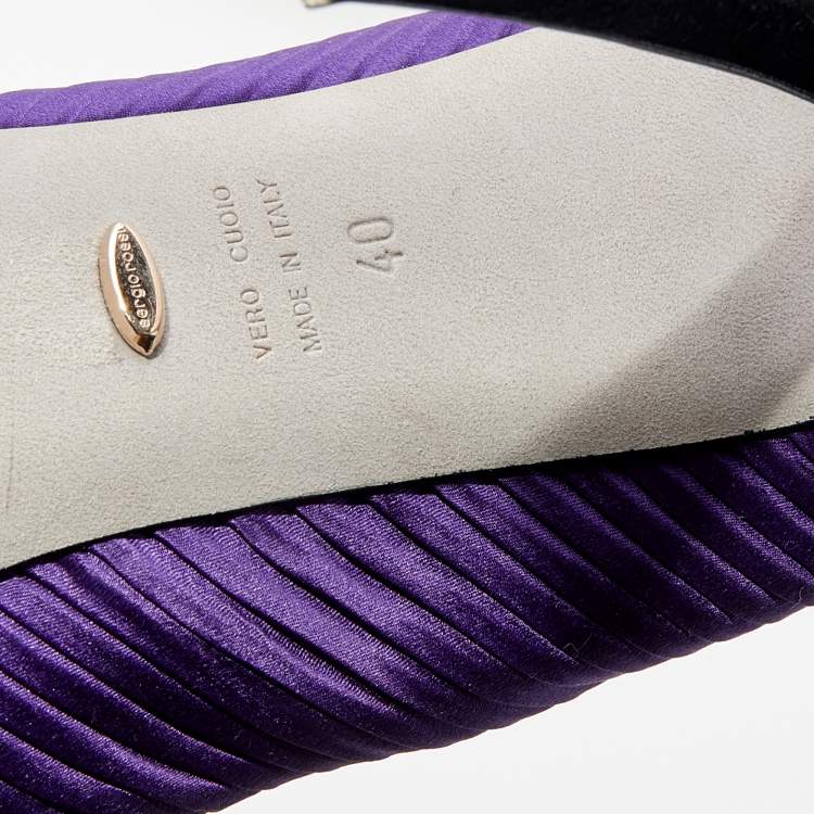 Pre Owned Sergio Rossi Purple Pleated Satin Peep Toe Pumps Size 40