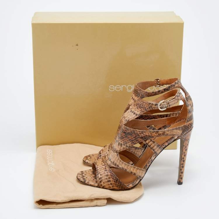 Pre Owned Sergio Rossi Beige Ombre Snakeskin Sandals Size 40